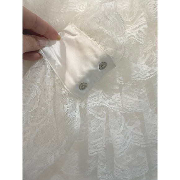 Bloomingdale's CQ by CH Small Off-White Sheer Mesh Lace Ruffle Satin Trim Blouse - Picture 3 of 8